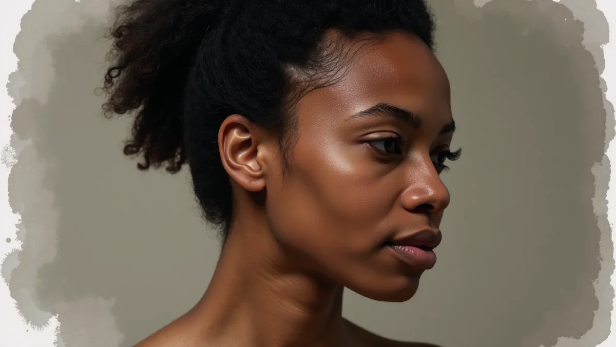 Black African woman showcasing natural chin contours after genioplasty